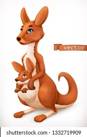 Kangaroo cartoon character. Funny animal, 3d vector icon