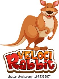 Kangaroo cartoon character with Velocirabbit font banner isolated illustration