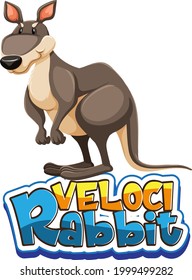 Kangaroo cartoon character with Velocirabbit font banner isolatedChampagne illustration