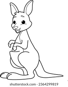 Kangaroo cartoon coloring page vector isolated on white background.