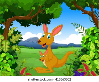 kangaroo cartoon with landscape background