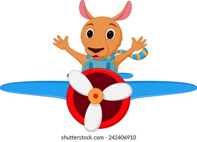 Kangaroo cartoon riding a plane 