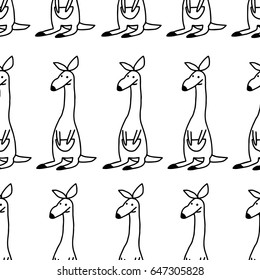 kangaroo cartoon seamless pattern design - vector illustration sketch hand drawn with black lines, isolated on white background