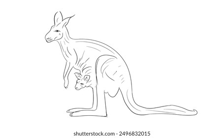 Dibujado a mano de Vector de dibujos animados de canguro. dibujo de línea de canguro. animal australiano. boceto de canguro. Ilustración vectorial