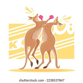 Kangaroo characters boxing. Wildlife australian animals jumping and fighting.Vector kangaroo in action.Fighting animals.