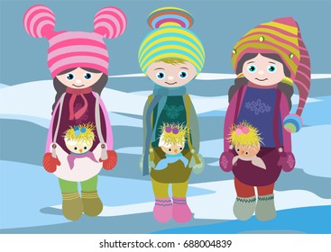 Kangaroo Children. Vector illustration of winter children's games.