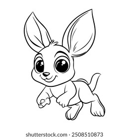 Página de colorir canguru, Personagem de desenhos animados bonito bebê canguru colorir página ilustração vetorial. Estilo de desenho animado simples.