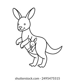 Kangaroo coloring page, Simple Animal Coloring Page ,Vector Illustration