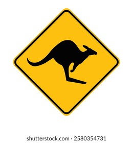 Kangaroo Crossing sign, warning drivers of the potential presence of kangaroos crossing the road, commonly found in rural or wildlife areas to ensure driver and animal safety.