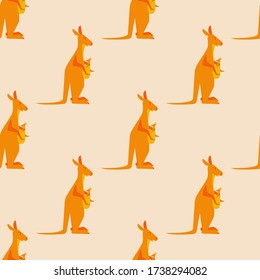 Kangaroo with a cub in a bag. Vector illustration on a colored background. Pattern.
