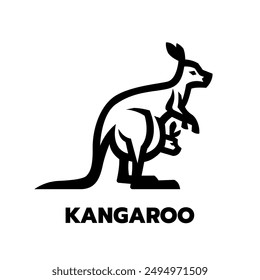 Kangaroo with a cub logo, symbol.