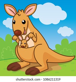 Kangaroo, Cute  cartoon vector