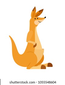 Kangaroo. Cute Vector Wallaby Illustration, Cartoon Kangaroo Or Wallaroo Isolated On White Background