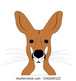 Kangaroo face. Close-up. Isolated on a white background. Vector graphics. Vector flat icon. There is a place for text. Copy space.