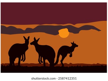 A kangaroo facing the sun at sunset