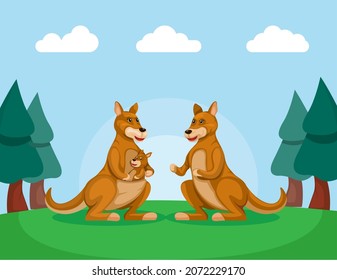 Vector de ilustración de dibujos animados de la familia Kangaroo