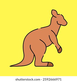 Kangaroo Flat design style, brown kangaroo in a hopping pose, symbolizing Australian wildlife, great for nature illustrations, travel materials, and mascot designs.