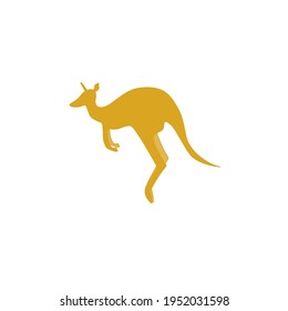 Kangaroo flat icon. Gold jumping kangaroo isolated on white