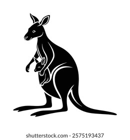 kangaroo Flat Icon illustration kangaroo carrying a joey in its pouch vector silhouette