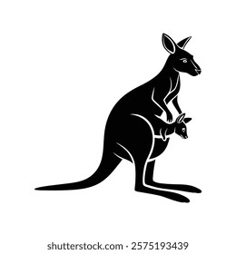 kangaroo Flat Icon illustration kangaroo carrying a joey in its pouch vector silhouette