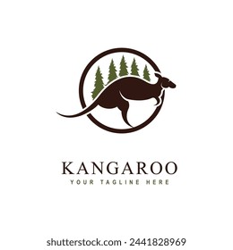 Kangaroo with forest simple concept Logo Vector Design. Australian animal kangaroo.