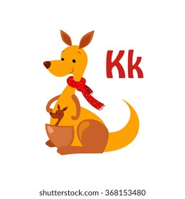 Kangaroo. Funny Alphabet, Colourful Animal Vector Illustration