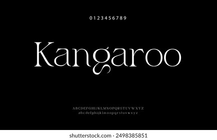 Kangaroo futuristic minimalist display font design, alphabet, typeface, letters and numbers, typography.
