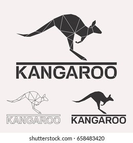 Kangaroo geometric lines silhouette isolated on white background vintage design element set