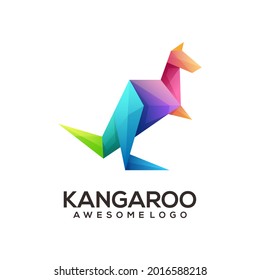 Ilustración abstracta de color con logotipo geométrico canguro