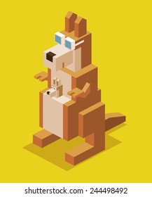 kangaroo with glasses. 3d pixelate isometric vector