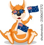 Kangaroo with glasses is holding the australian flag. Character, Australia Day