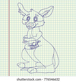 Kangaroo hand drawn sketch. Australia kangaroo. Vector illustration