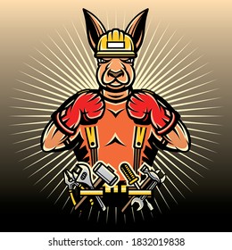 Kangaroo Handyman Cartoon. Premium Vector Illustration
