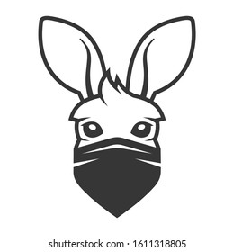 Kangaroo Head with Anti Smoke Mask Icon. Logo on White Background. Vector