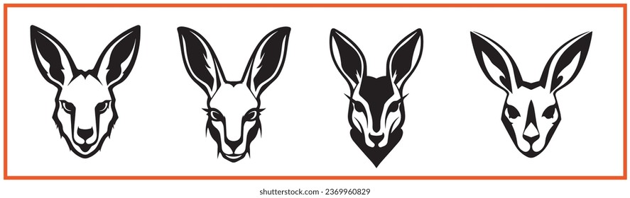 kangaroo head face flat minimal vector logo style silhouette collection
