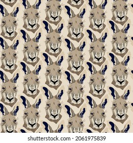 Kangaroo head on light beige, cream background. Seamless vector pattern. Surface design for fabric, wallpaper, wrapping paper, invitation card, scrapbooking. Neutral color.
