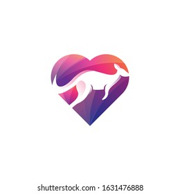 Kangaroo heart colorful shape logo design concept