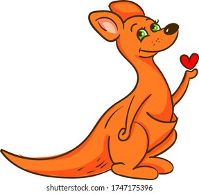 Kangaroo with heart , illustration, vector on white background