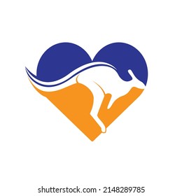 Kangaroo heart shape logo design concept. Love kangaroo vector logo sign.