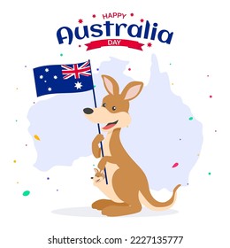 El canguro sostiene la bandera australiana para el Día de Australia