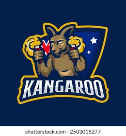 Canguro sosteniendo la bengala con la bandera australiana de fondo de diseño de logotipo de mascota