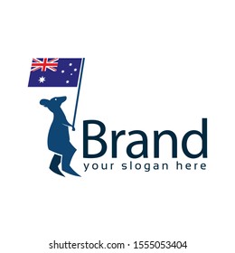 Kangaroo holds the Australian flag, flat design. Vector Illustration on white background