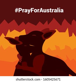 A Kangaroo are hugging with Fire Burning background, Australia is on fire, Pray for Australia, Vector and Illustrator.