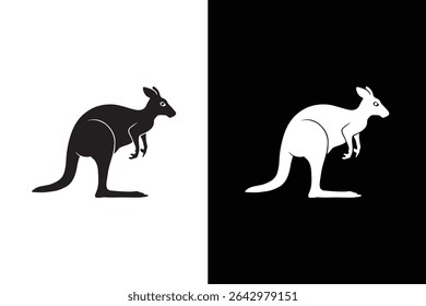 kangaroo icon illustration design, kangaroo silhouette logo design black white background