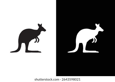 ícone de canguru ilustração design, desenho de silhueta de canguru fundo branco preto