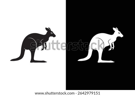 kangaroo icon illustration design, kangaroo silhouette logo design black white background
