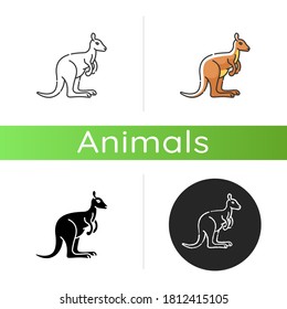 Kangaroo icon. Linear black and RGB color styles. Exotic wallaby, wild wallaroo. Tropical zoo inhabitant. Australian fauna, zoology. Jumping marsupial animal isolated isolated vector illustrations