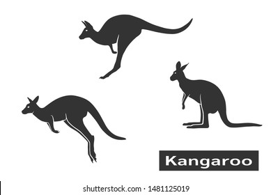 kangaroo icon set. Australian logo symbols. isolated vector silhouette image of wild australian animal