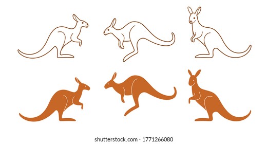 Kangaroo icon set. Different type of animal. Vector illustration for emblem, badge, insignia.