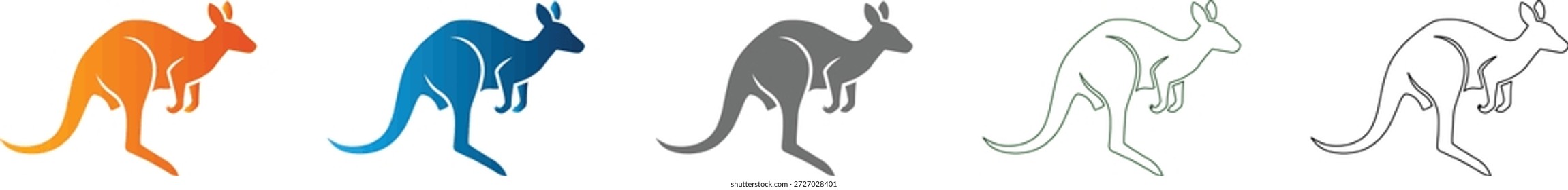 Känguru-Symbolsatz mit verschiedenen farbigen und gestylten Känguru-Illustrationen, Teil eines einheitlichen Vektorsymbolsatzes.